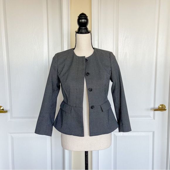 Ann Taylor 00P Grey Pokadot Blazer Suit Jacket w/ Pockets & Hidden Front Buttons - Picture 13 of 15